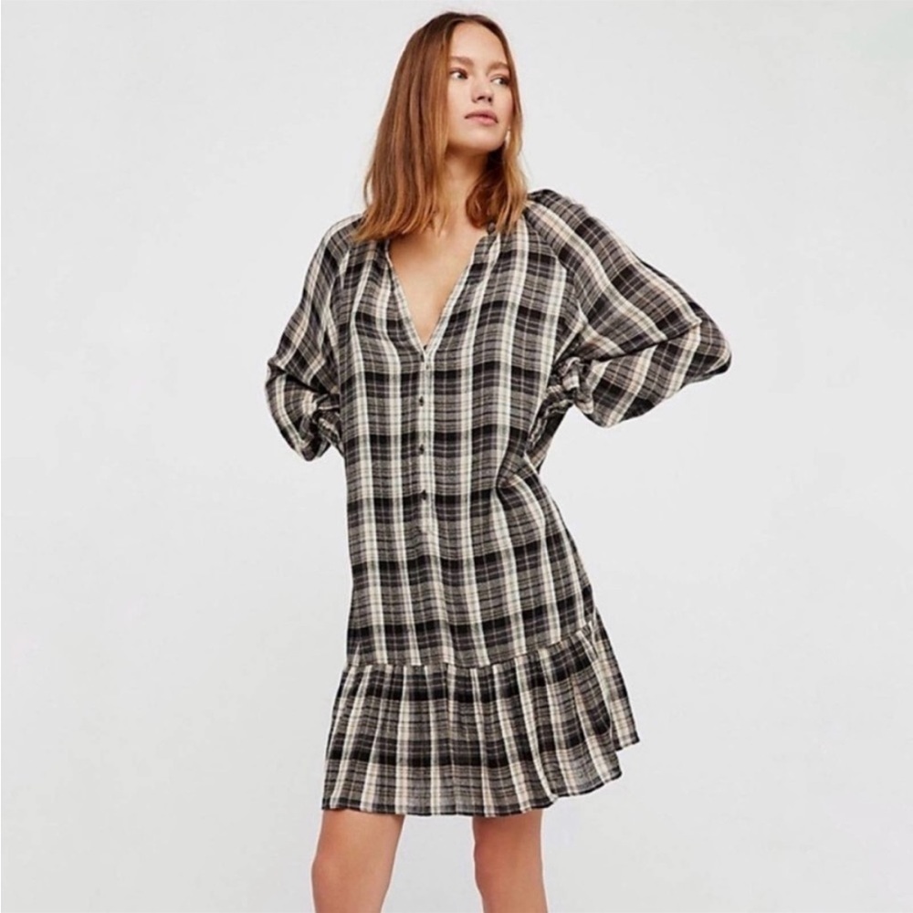 Free People Red Moon Black Plaid Dress - Picture 1 of 7